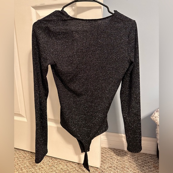 Express Navy Blue Sparkly Long Sleeve Bodysuit - Picture 2 of 3